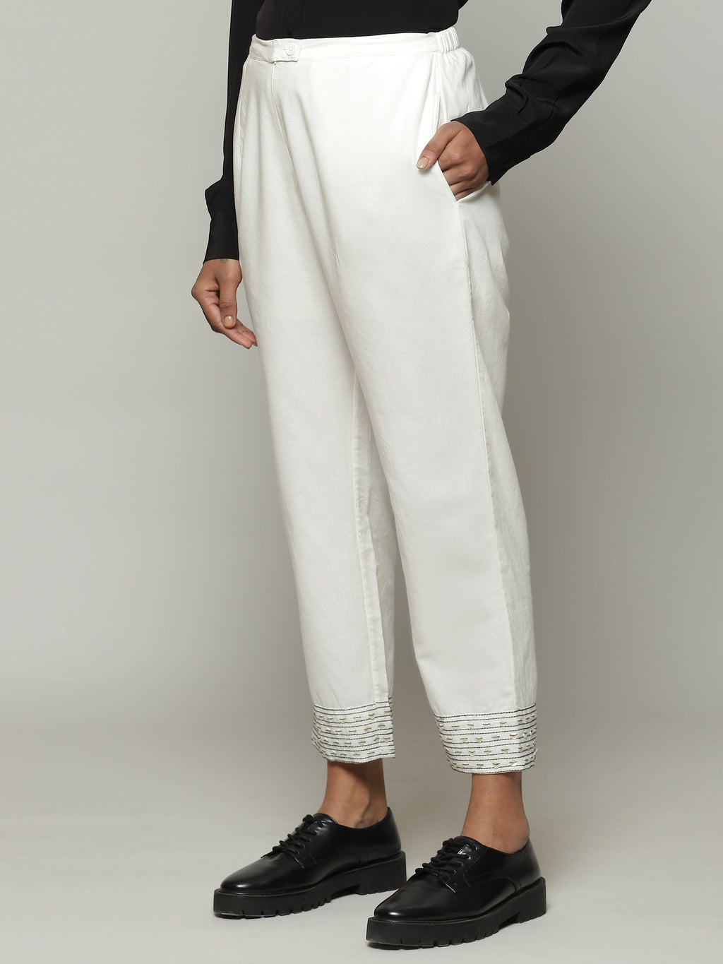 Mother Of Pearl Embroidered Cambric Pant Ivory