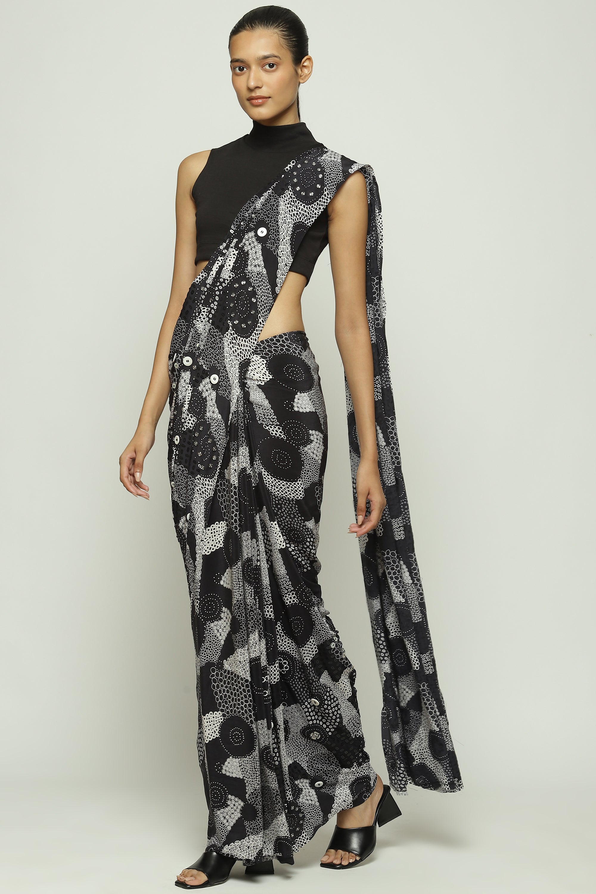 Multi Dots Black Sari