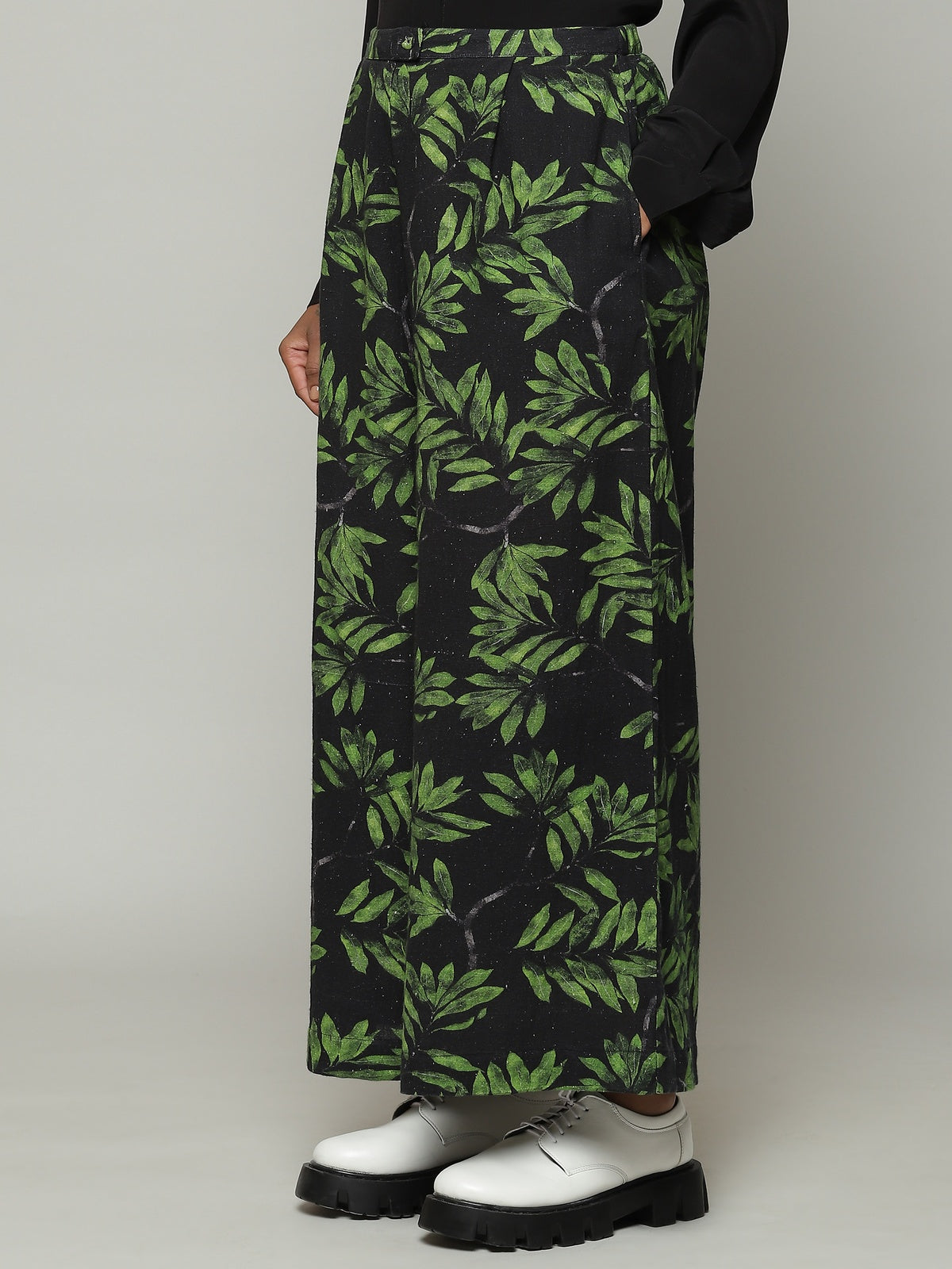 Leaf Print Handspun Handwoven Cotton Pallazo Pant