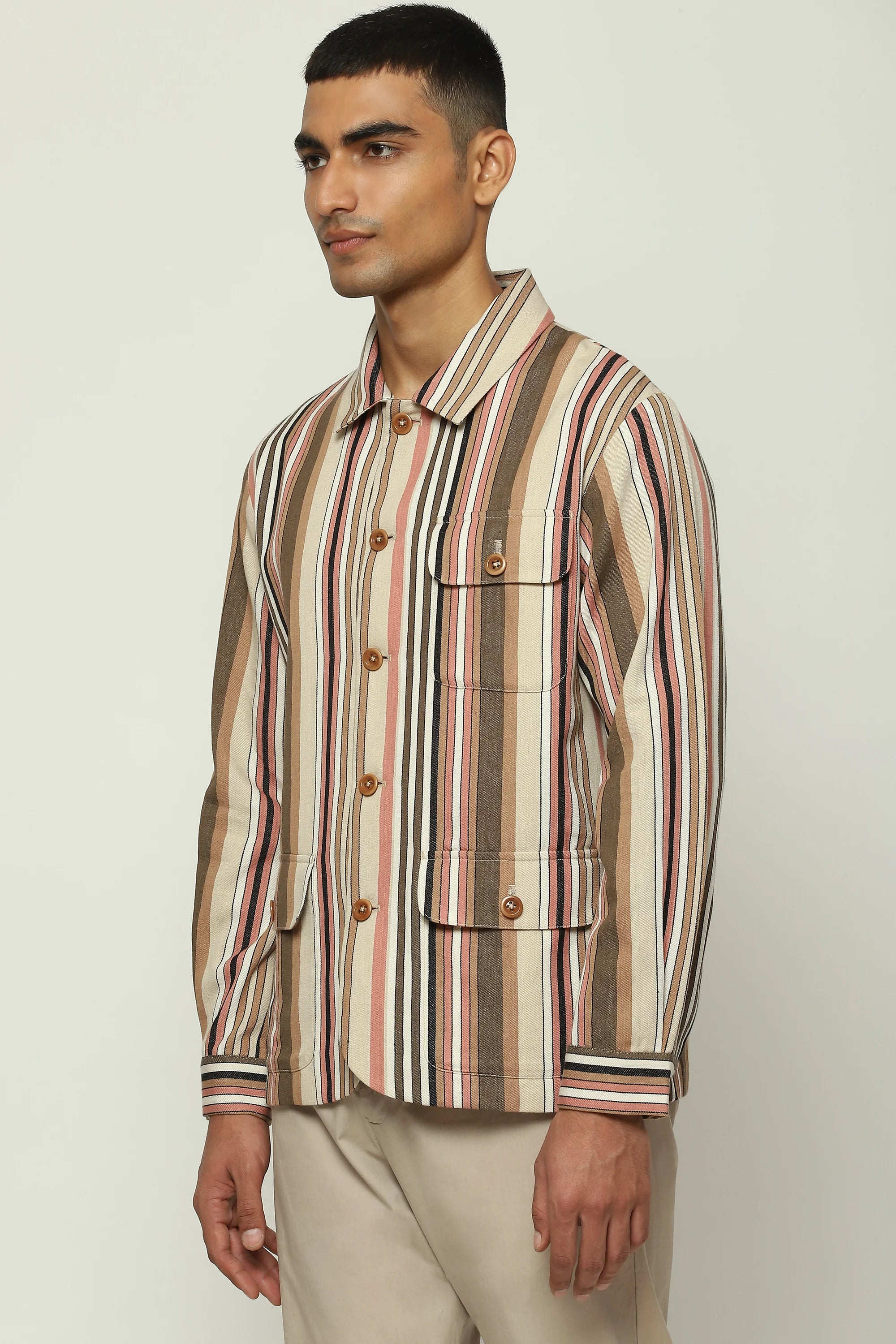 Woven Neutral Stripes Jacket