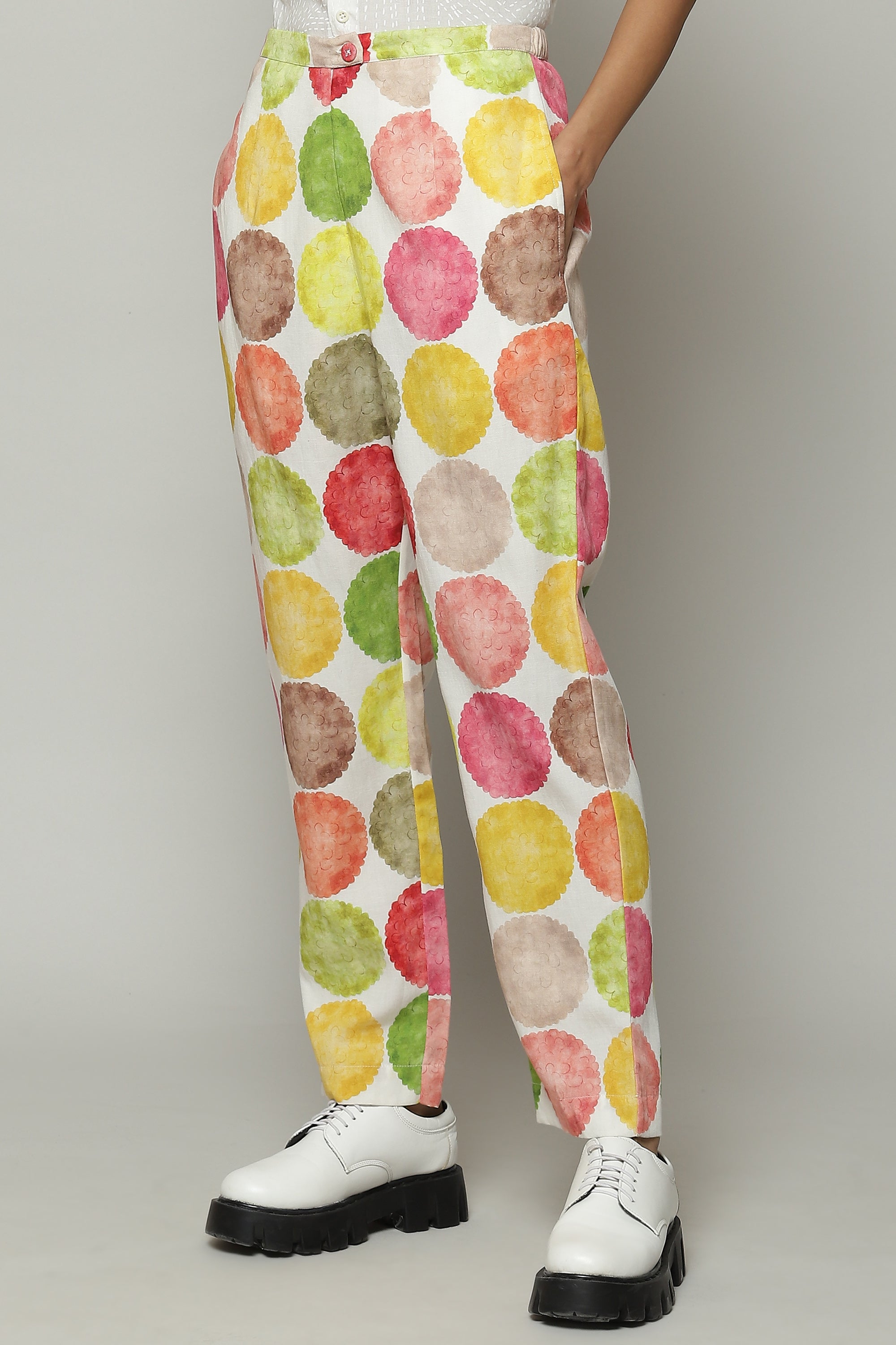 Chrysantheum Print Tencel X Flax Pant Multicolour