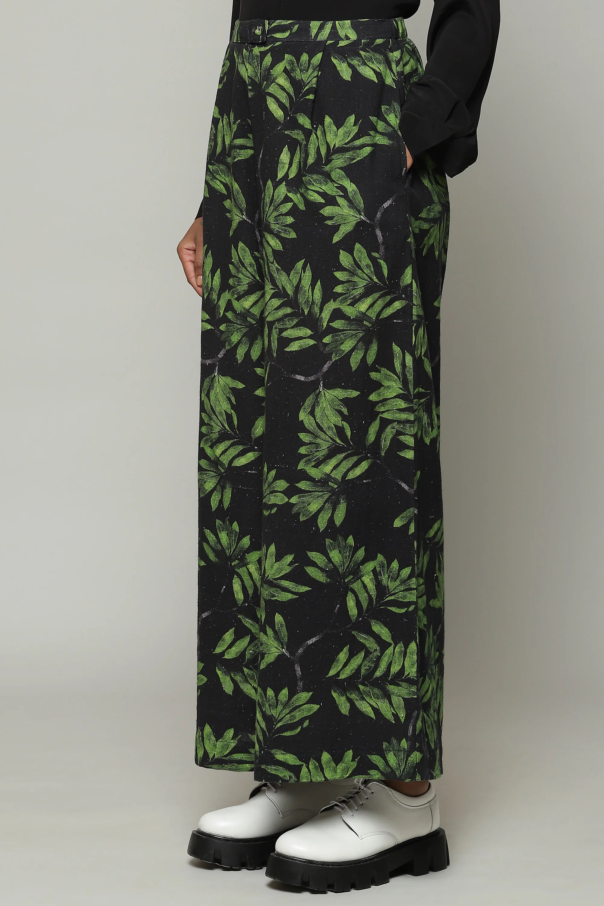 Leaf Print Handspun Handwoven Cotton Pallazo Pant