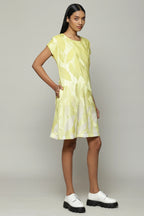 Fern Crewel Embroidered Silk X Cotton Dress Lime