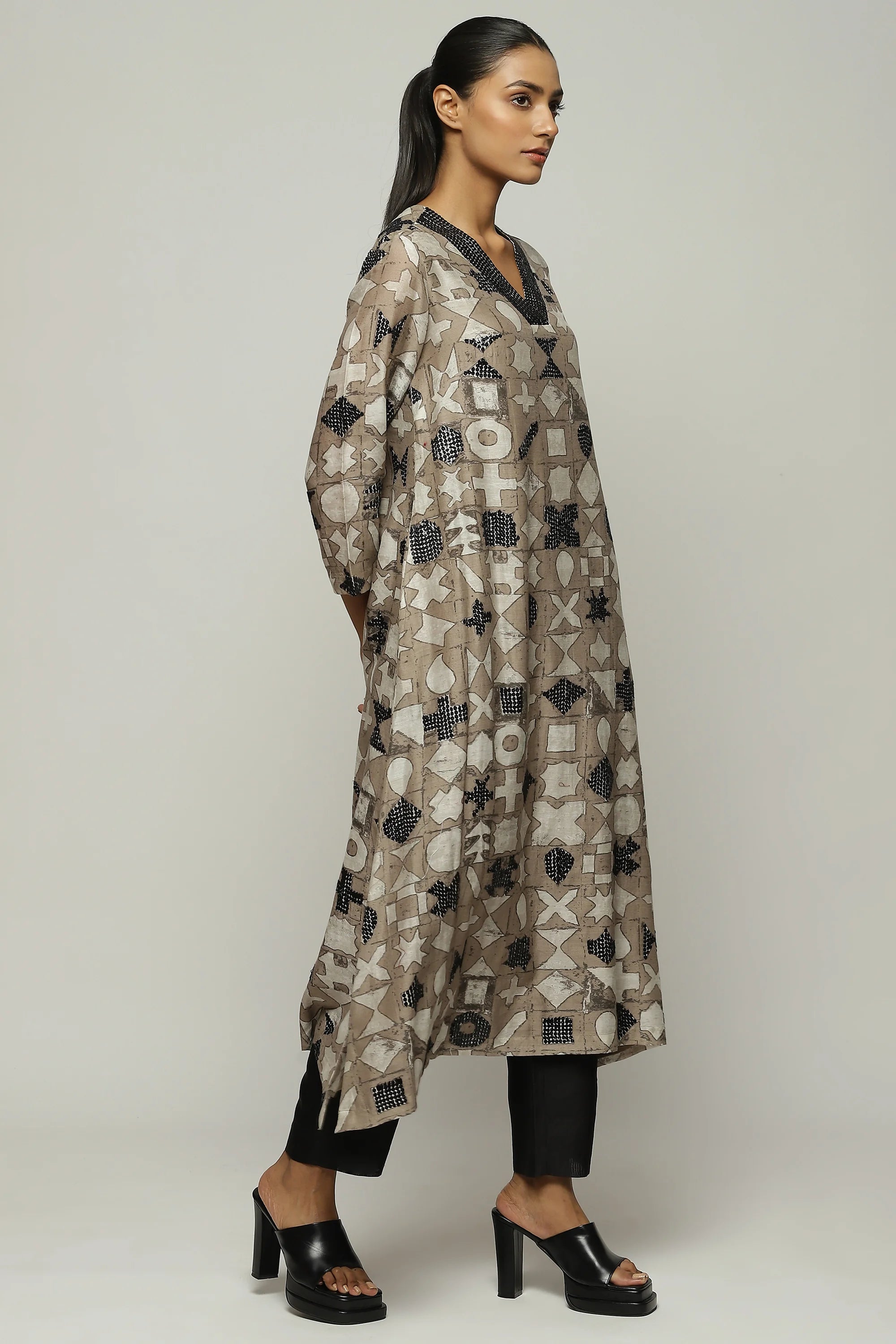Symbol Print  & Sequins Dress