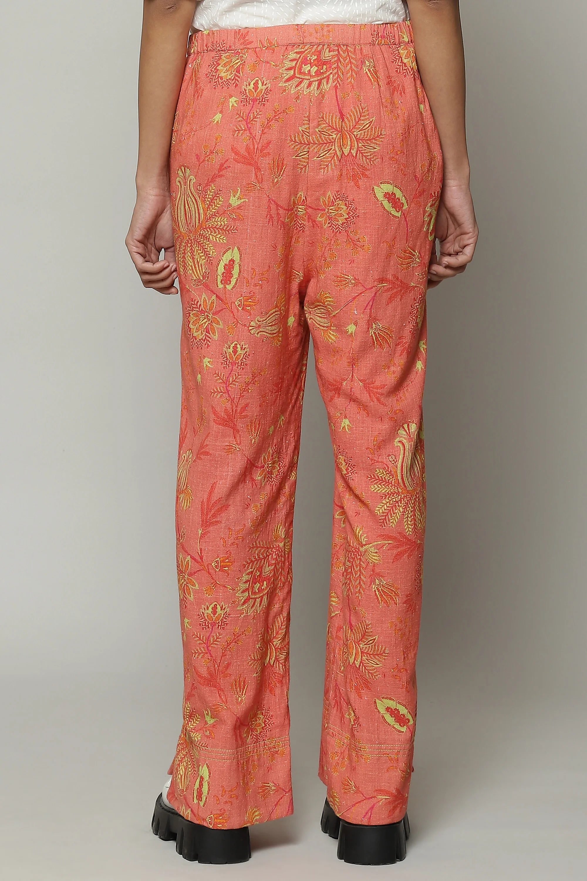 Chintz Print Handspun Handwoven Cotton Pant Pink