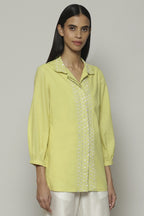 Mother Of Pearl Embroidered Cambric Shirt Lime