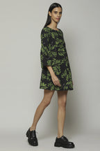 Leaf Print Handspun Handwoven Cotton Dress Black