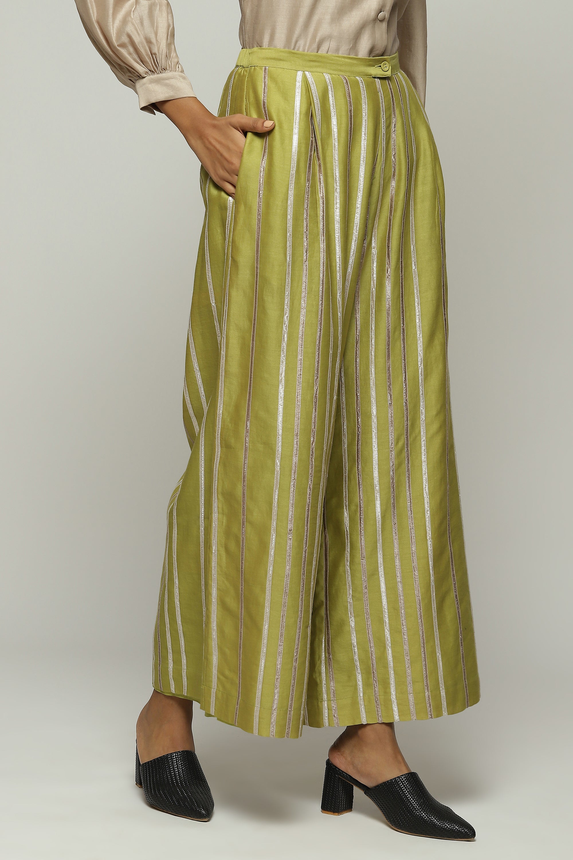 Tonal Lace Trim Trouser