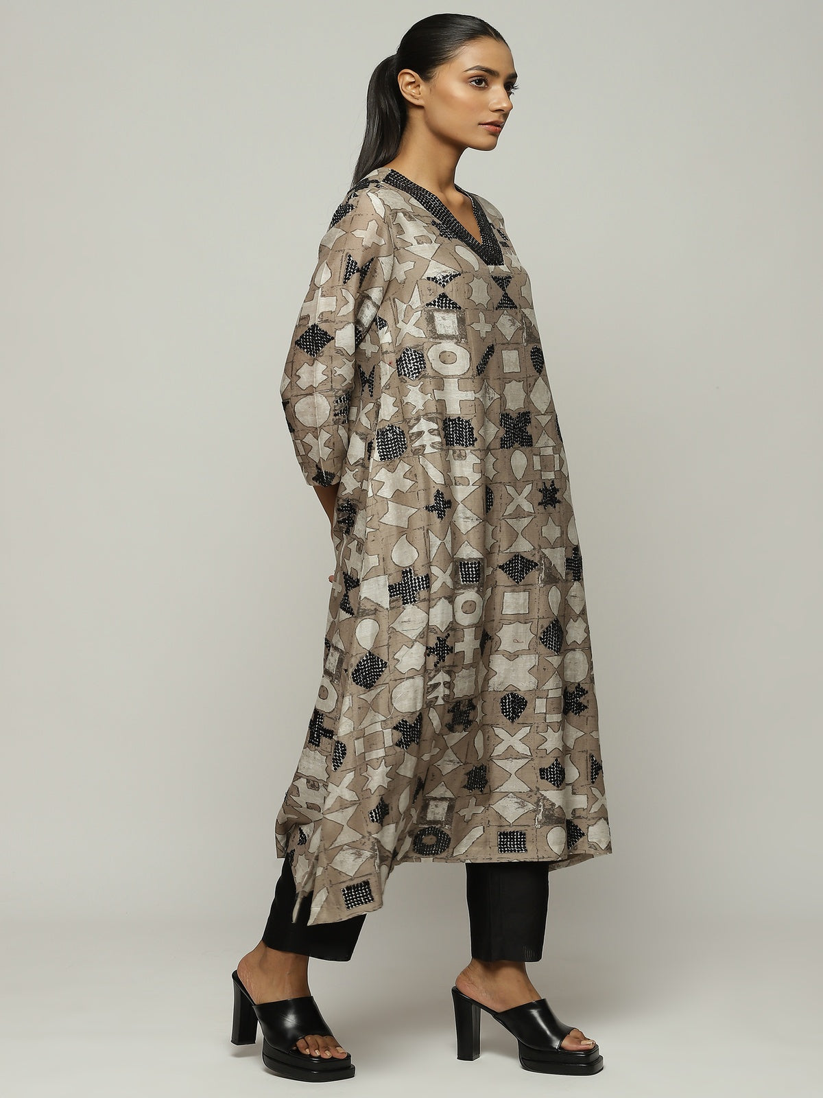 Symbol Print  & Sequins Dress