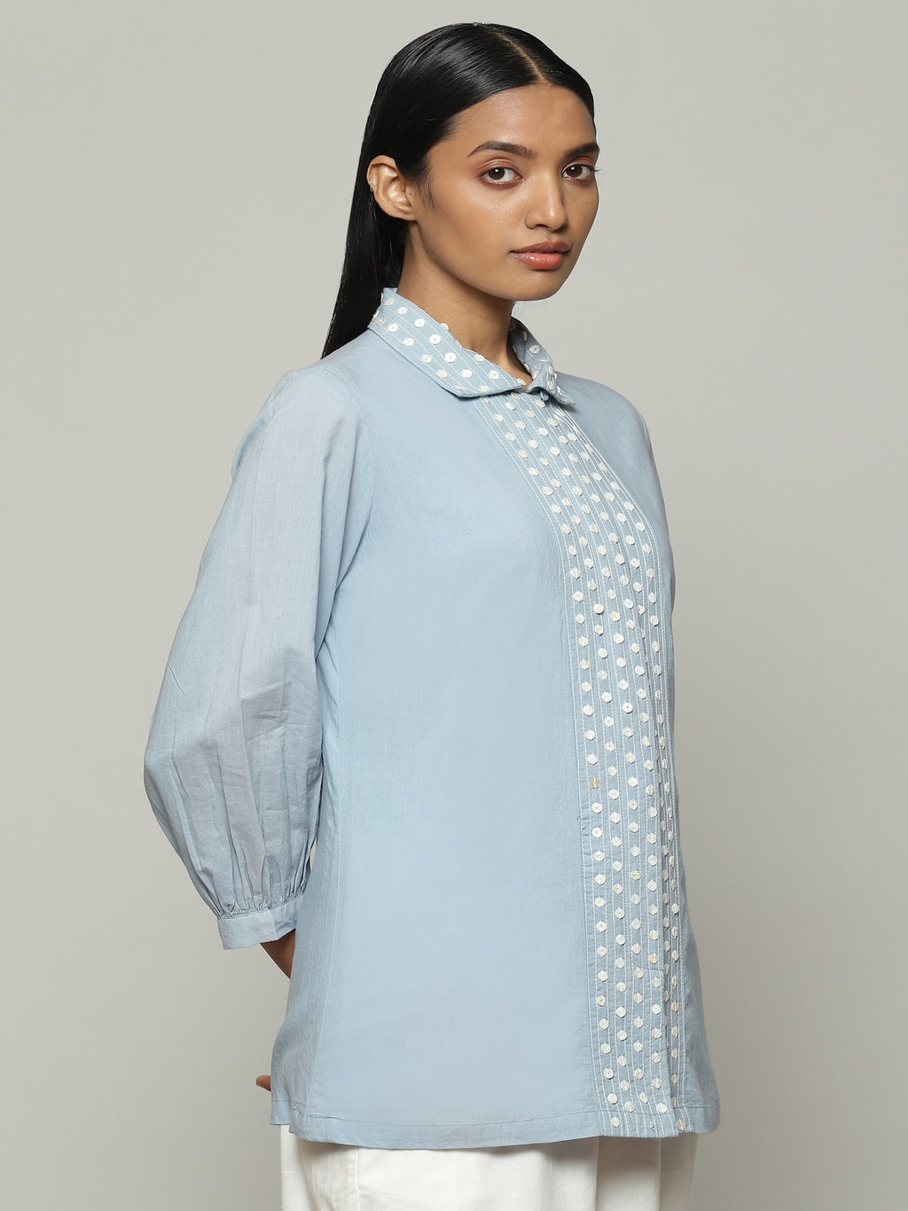 Mother Of Pearl Embroidered Cambric Shirt Carolina