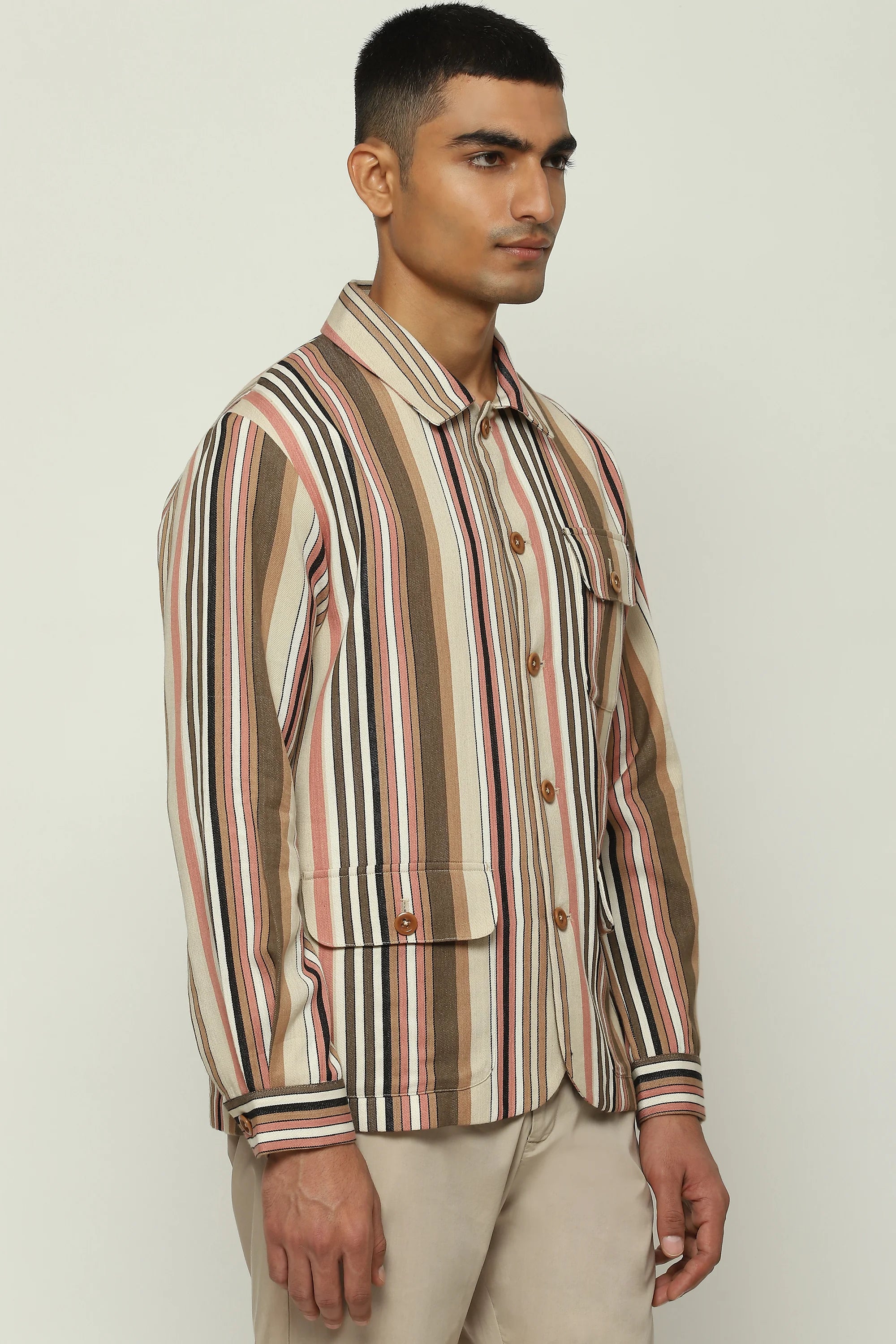 Woven Neutral Stripes Jacket