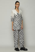 Lattice Printed Luxe Voile Tunic Ivory Black