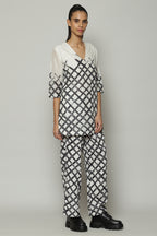 Lattice Printed Luxe Voile Tunic Ivory Black