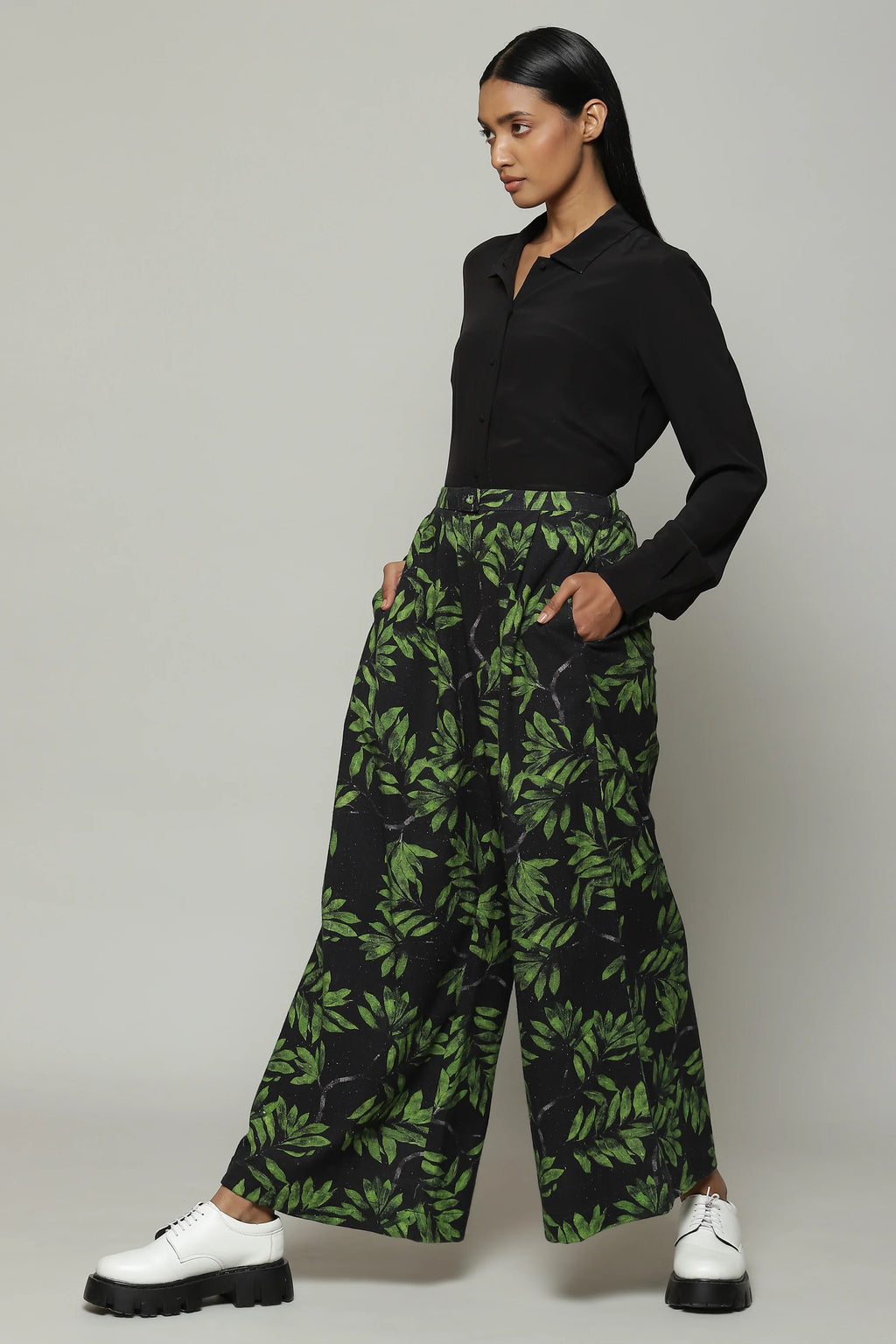 Leaf Print Handspun Handwoven Cotton Pallazo Pant