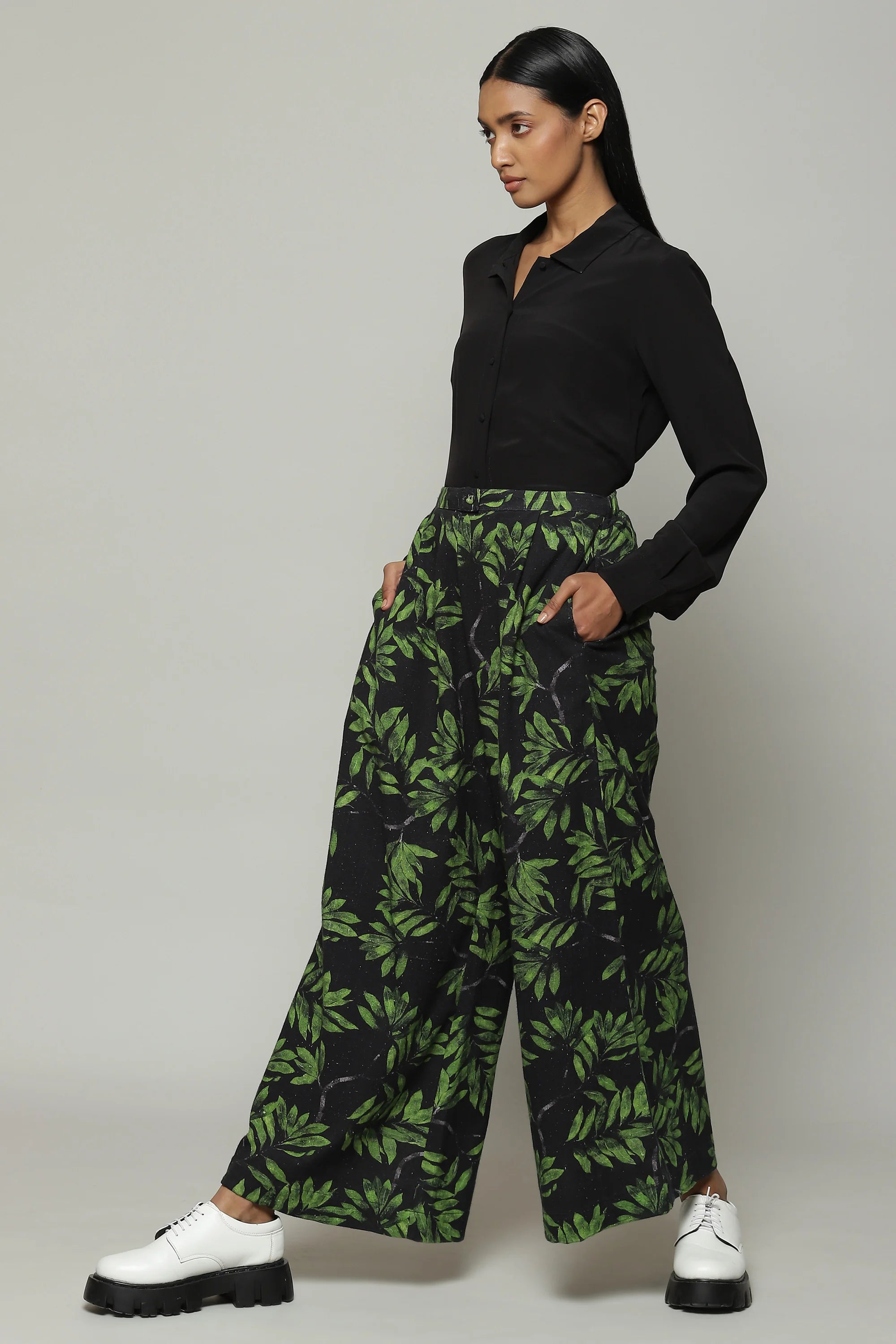 Leaf Print Handspun Handwoven Cotton Pallazo Pant