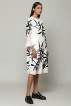 Leaf Crewel Embroidered Luxe Voile Dress Ivory