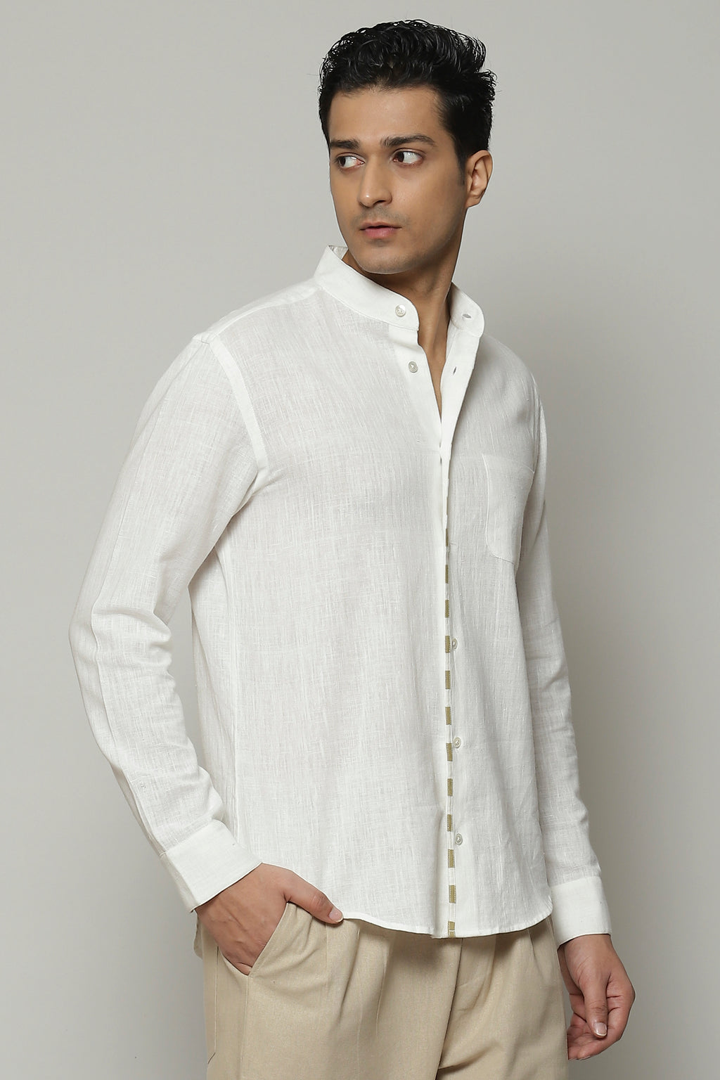 Block Printed Handspun Handwoven Shirt Parchment