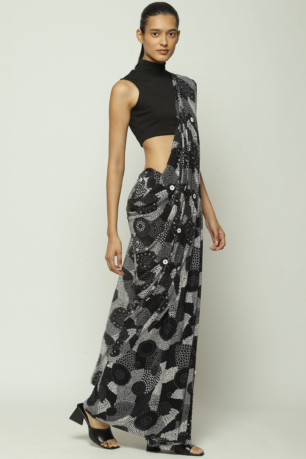 Multi Dots Black Sari