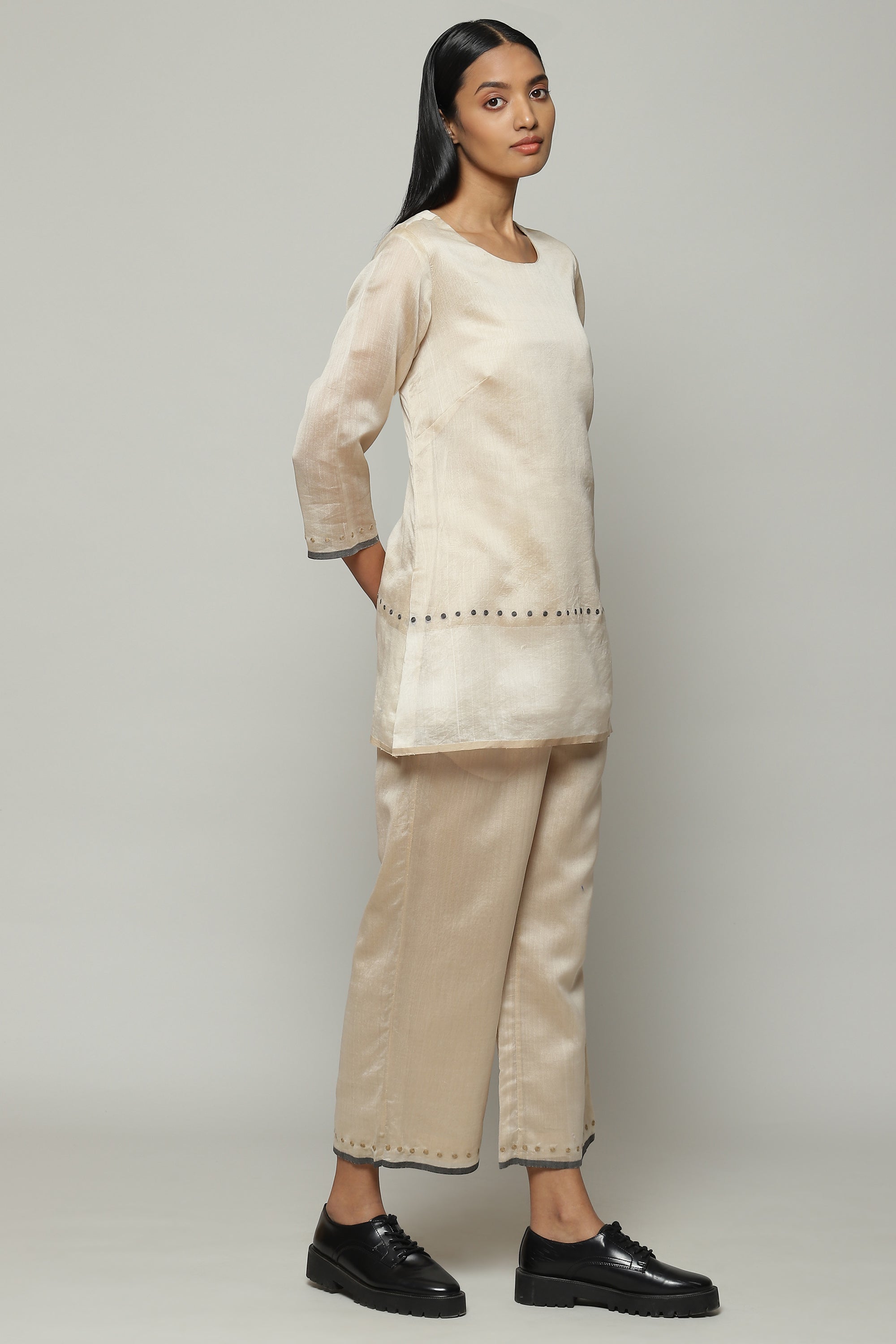Maheshwar Border Silk X Cotton Tunic Parchment
