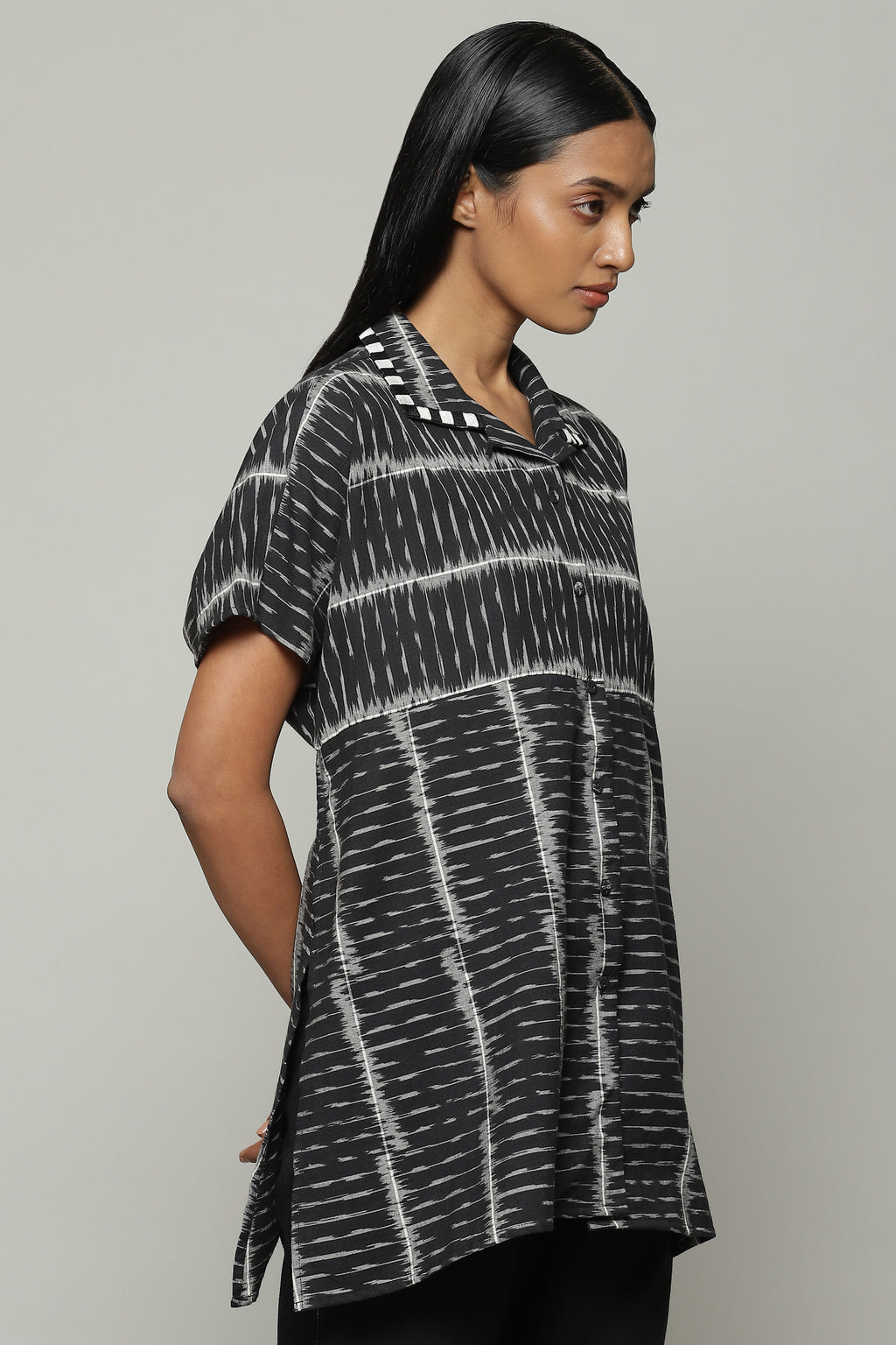 Single Ikat Cotton Shirt Black