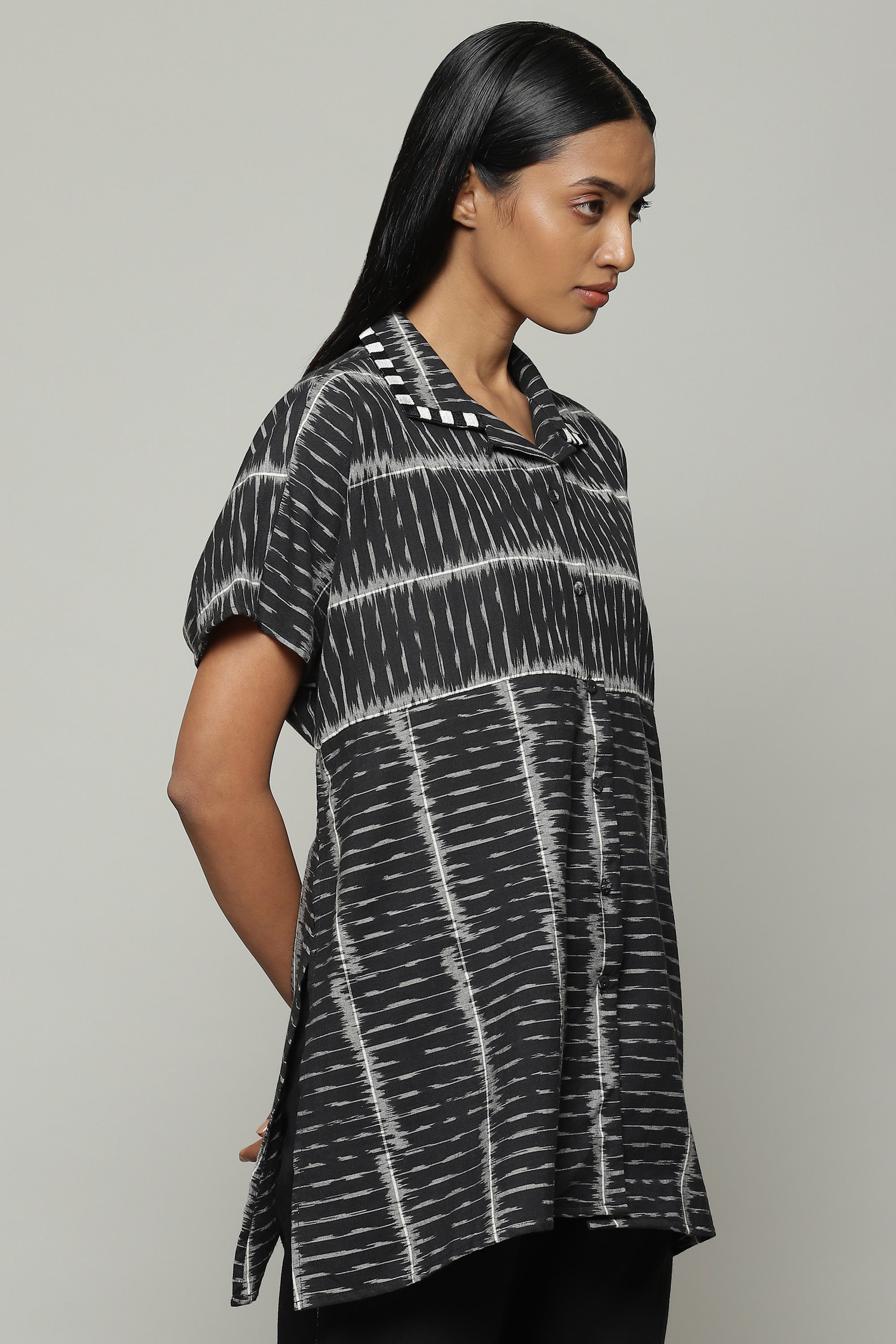 Single Ikat Cotton Shirt Black