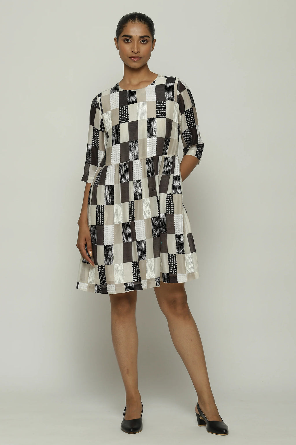 Print & Sequins Blocks (B/W) Dress
