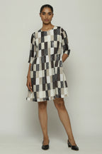 Print & Sequins Blocks (B/W) Dress