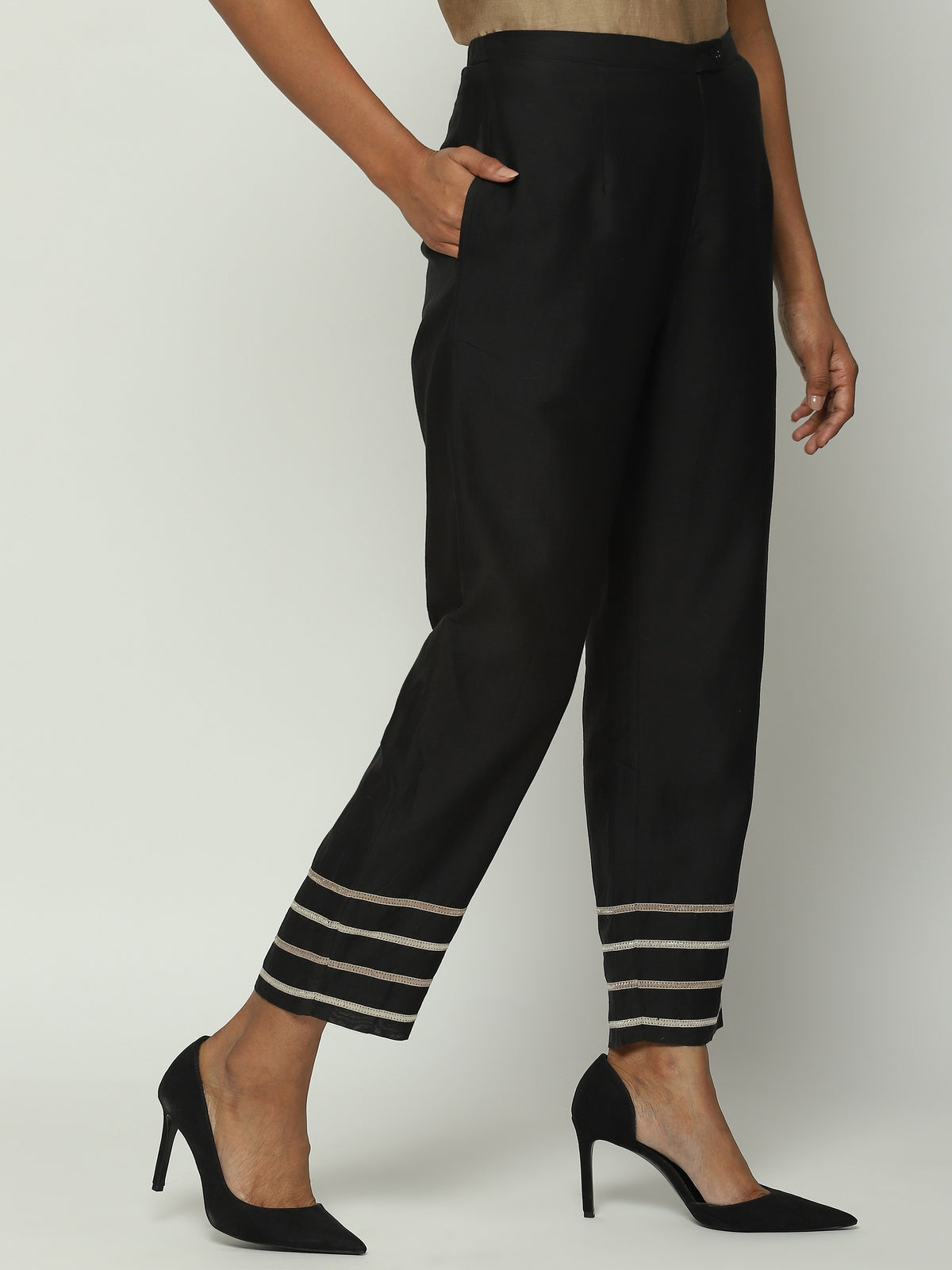 Tonal Lace Trim Trouser
