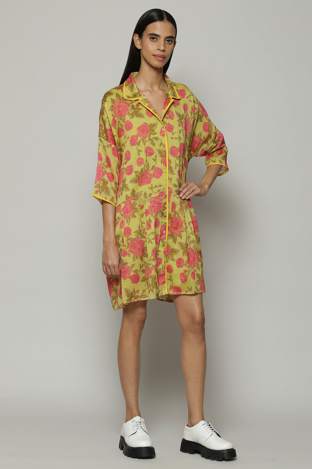 Kenzo Print Silk X Cotton Tunic Lime-Pink