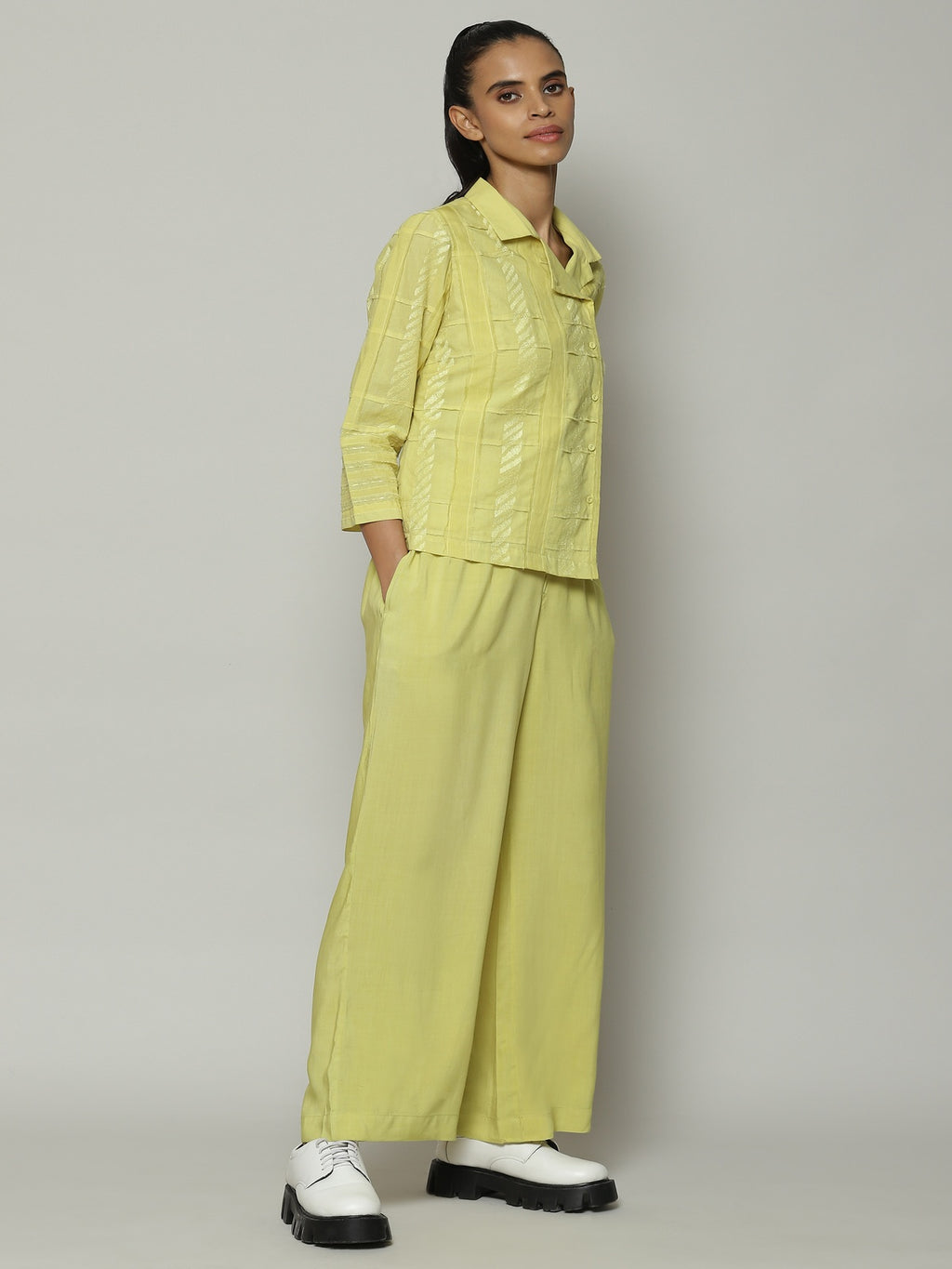 Patchwork Embroidered Cambric Shirt Lime
