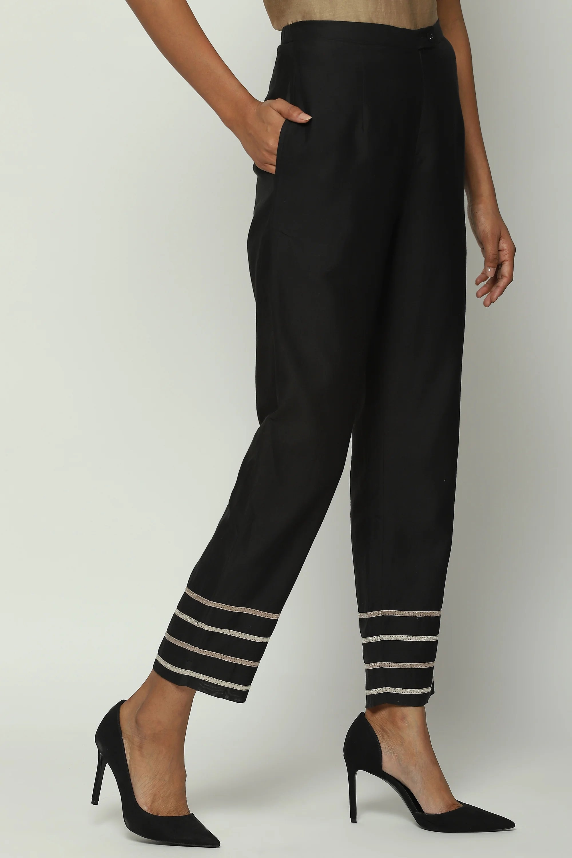 Tonal Lace Trim Trouser