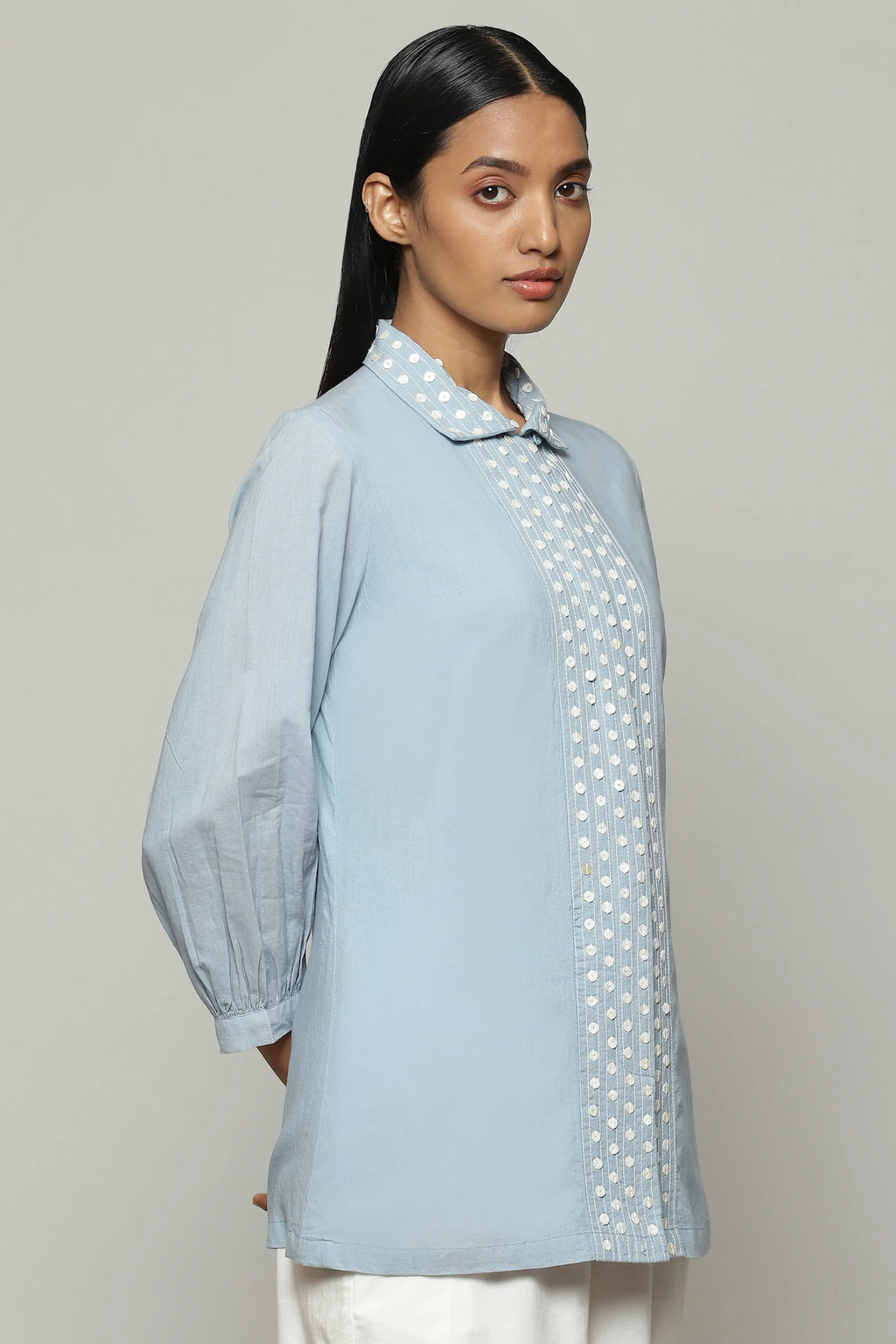 Mother Of Pearl Embroidered Cambric Shirt Carolina