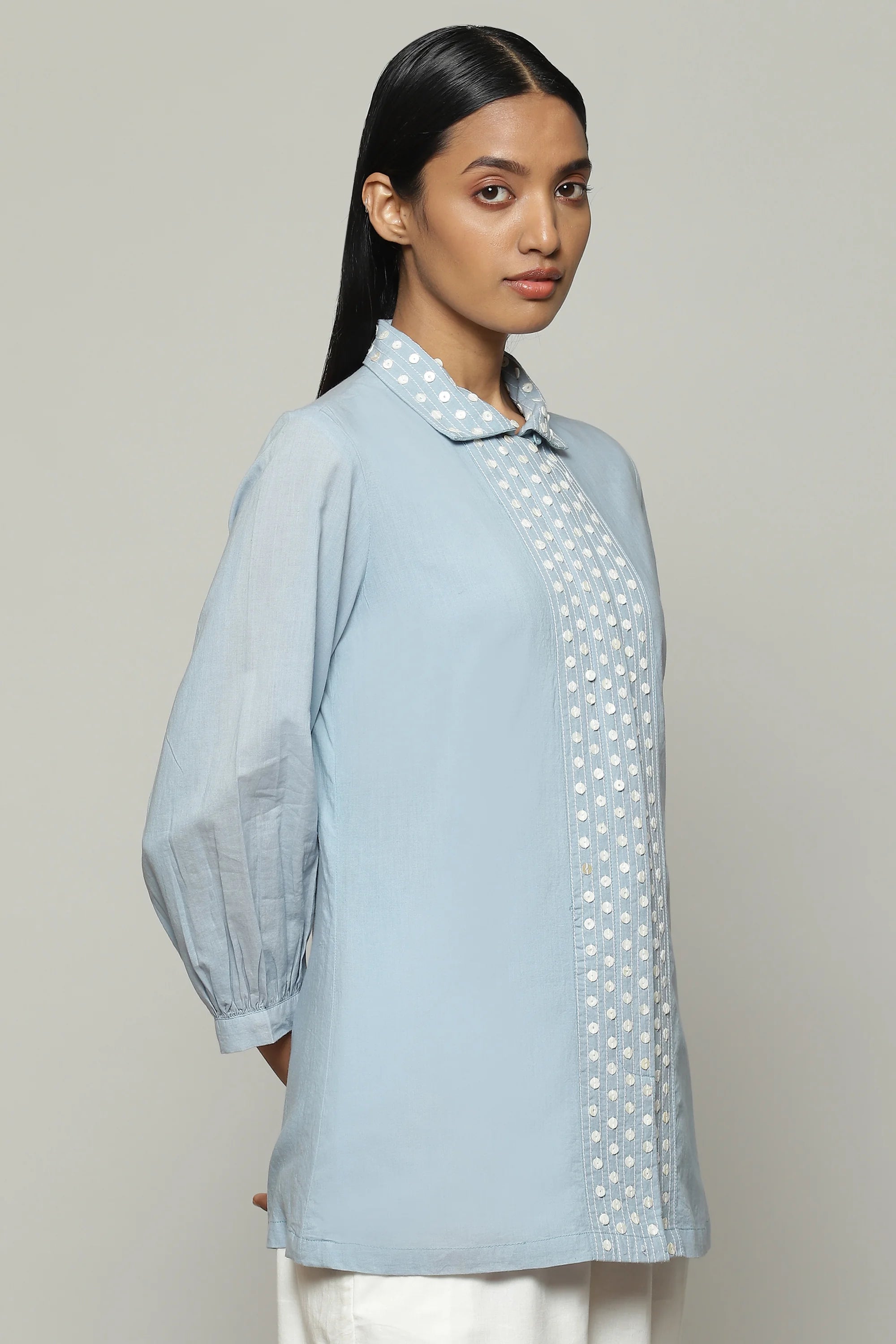 Mother Of Pearl Embroidered Cambric Shirt Carolina