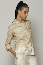 Ombre Crewel Embroidered Voile Shirt Parchment