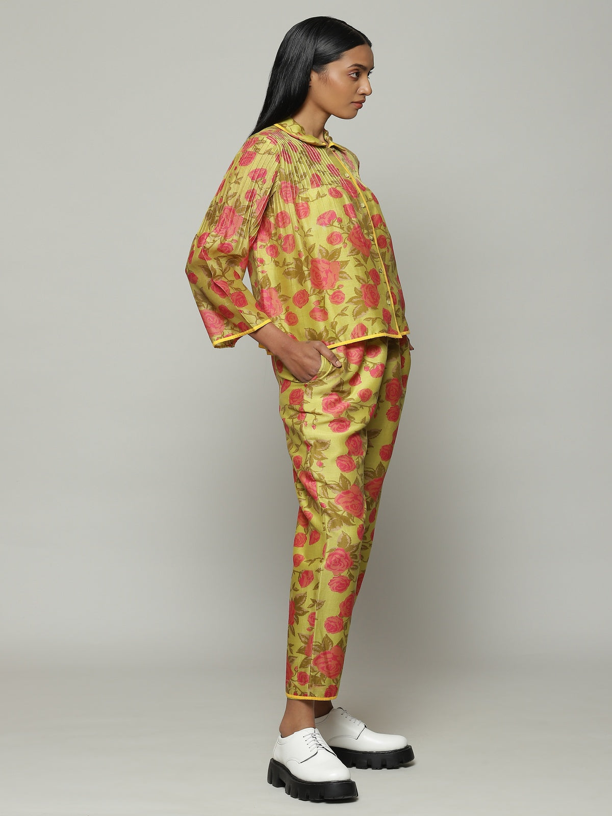 Kenzo Print Silk X Cotton Shirt Lime-Pink