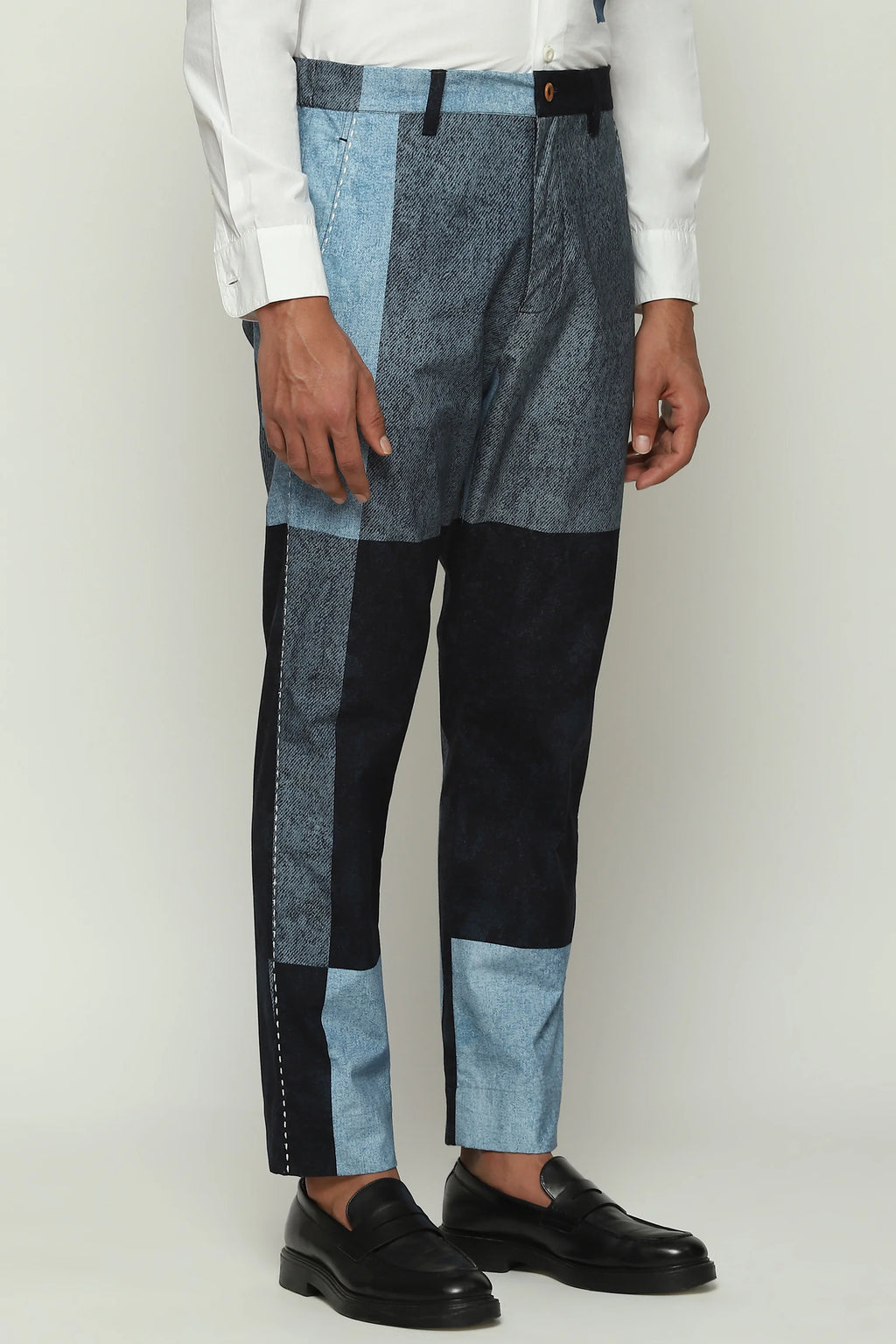Denim Printed Patchwork Trouser