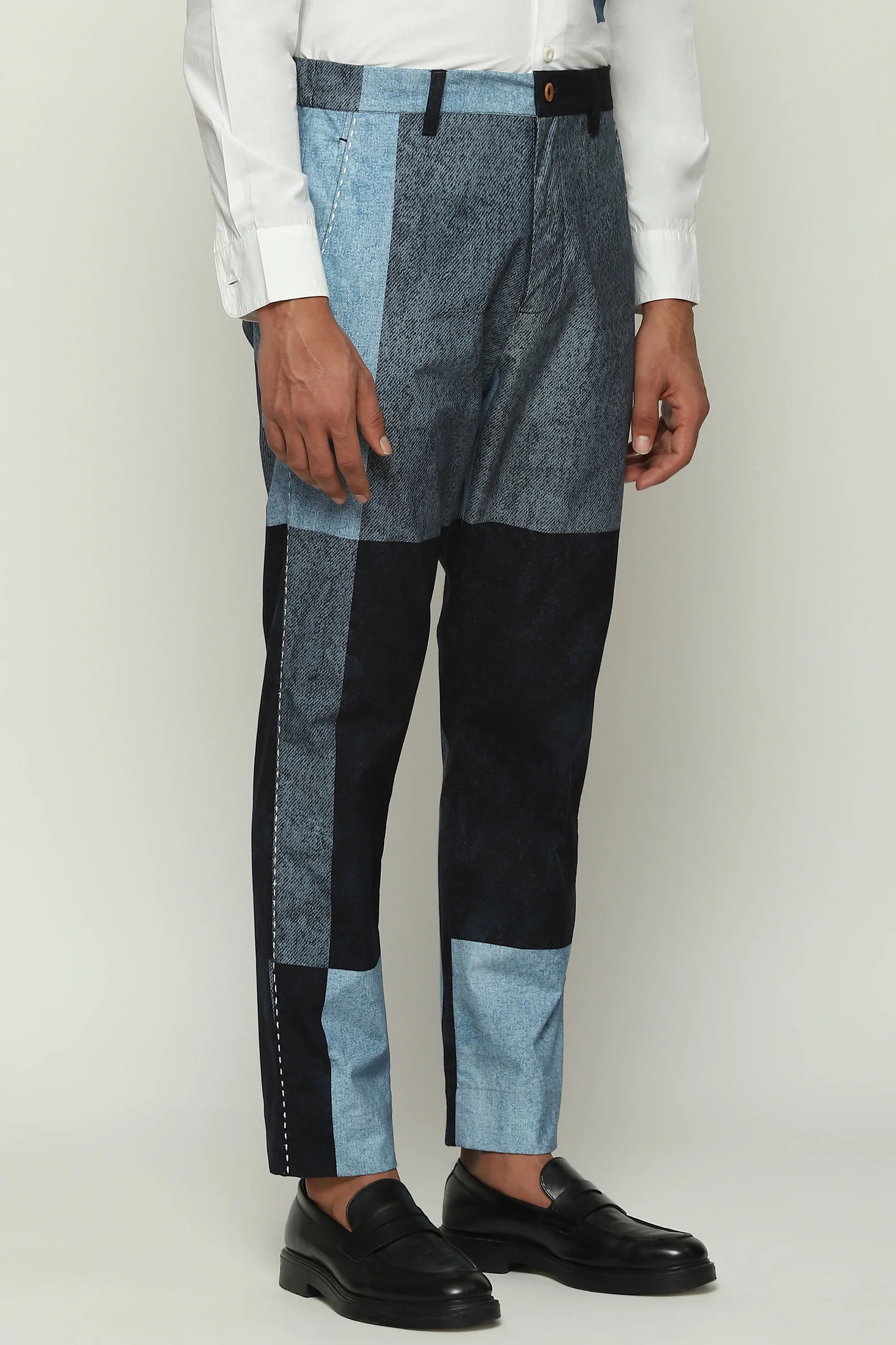 Denim Printed Patchwork Trouser