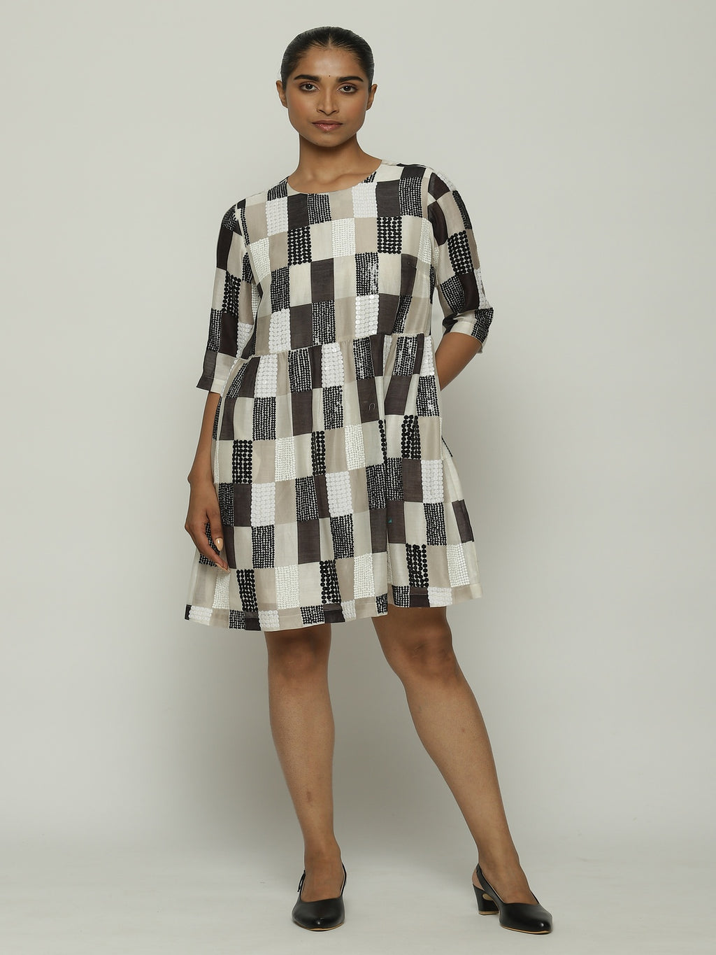 Print & Sequins Blocks (B/W) Dress