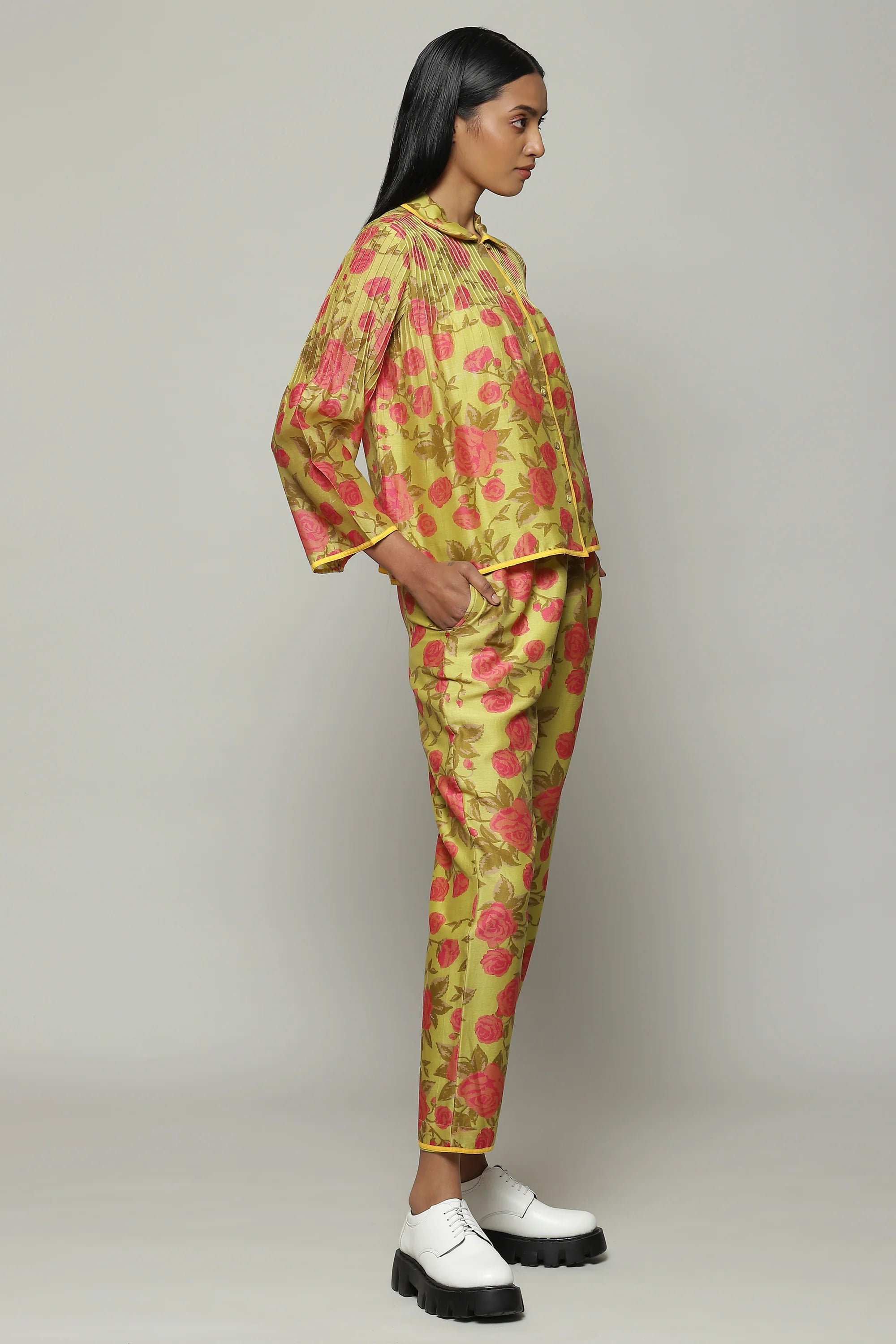 Kenzo Print Silk X Cotton Shirt Lime-Pink