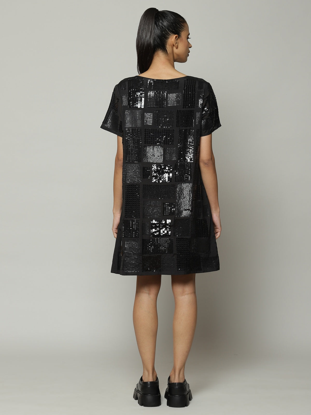 Square Sequin Luxe Voile Dress Black