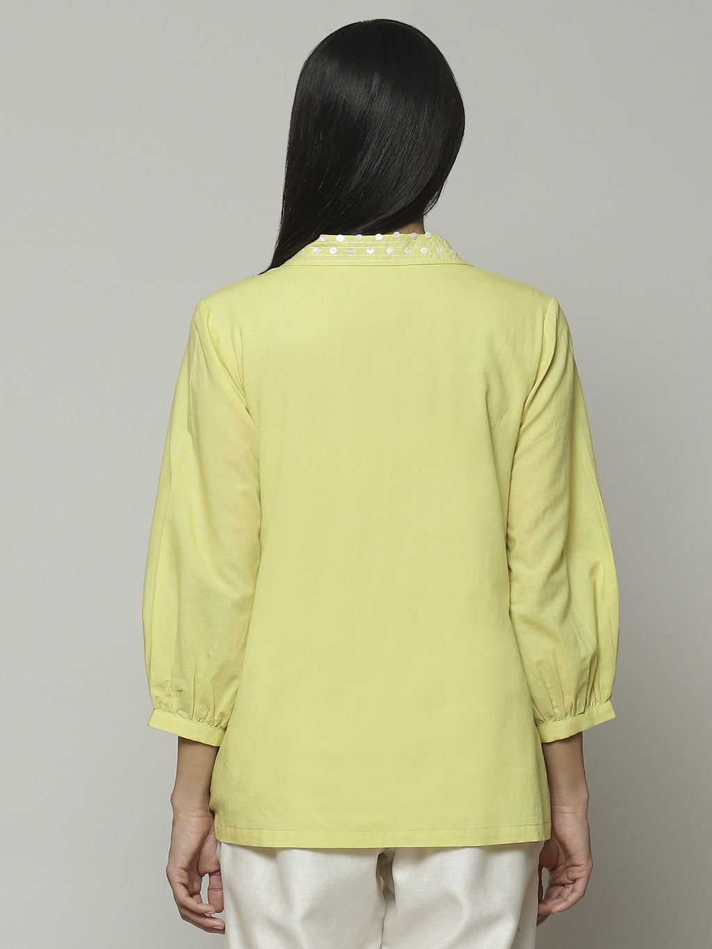 Mother Of Pearl Embroidered Cambric Shirt Lime