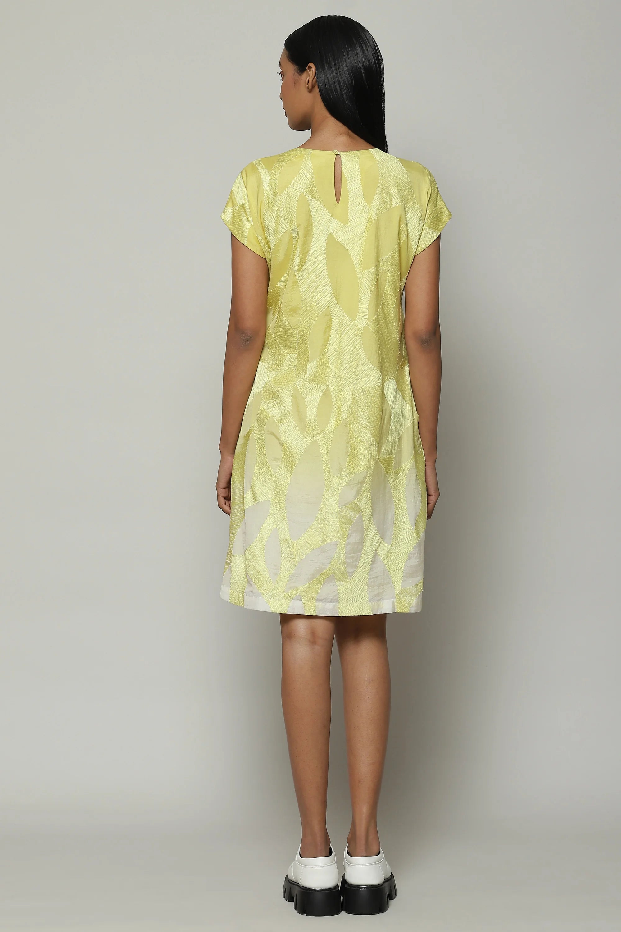 Ombre Crewel Embroidered Luxe Voile Dress Lime