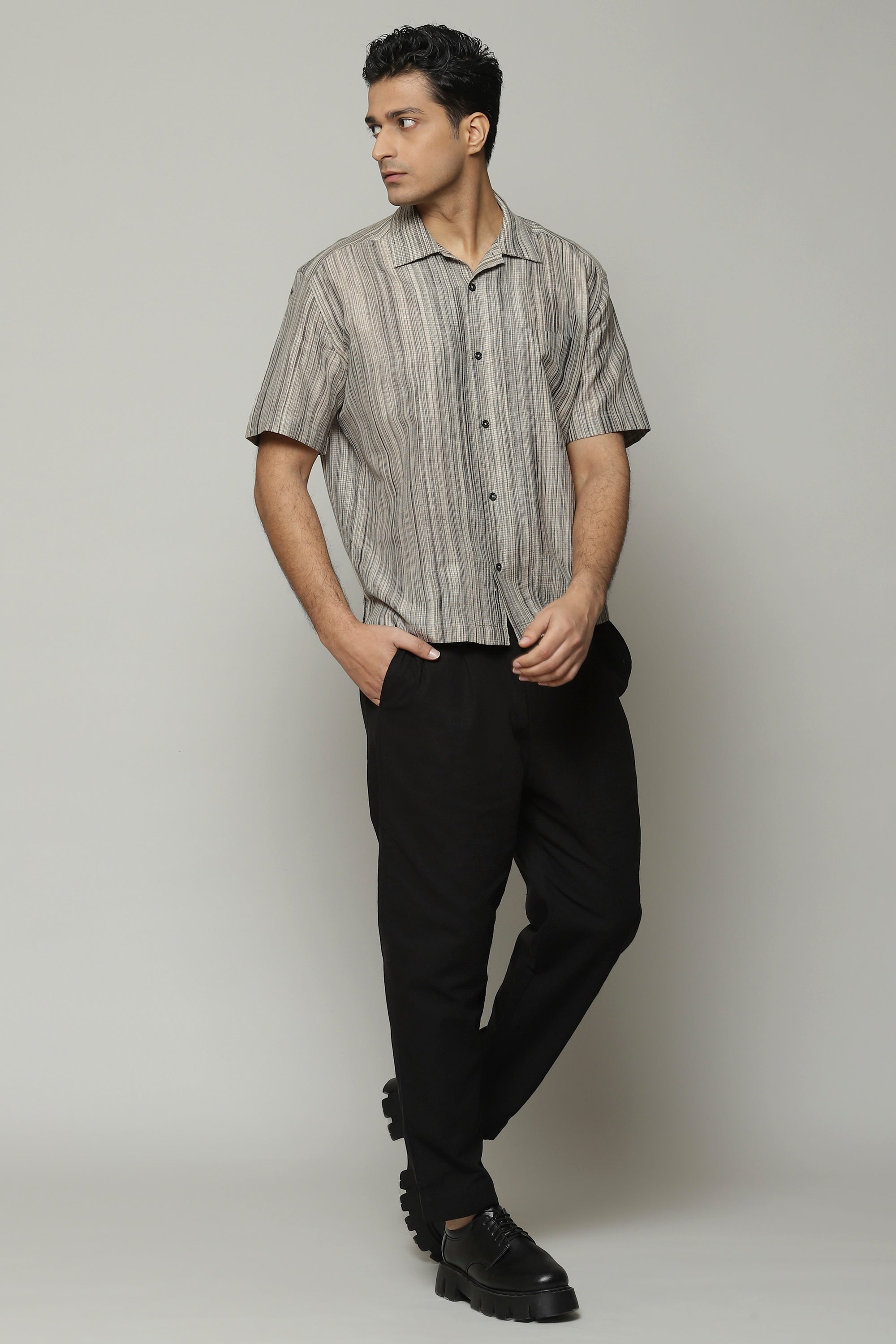 Space Dyed Handspun Handwoven Tencel Cotton Shirt