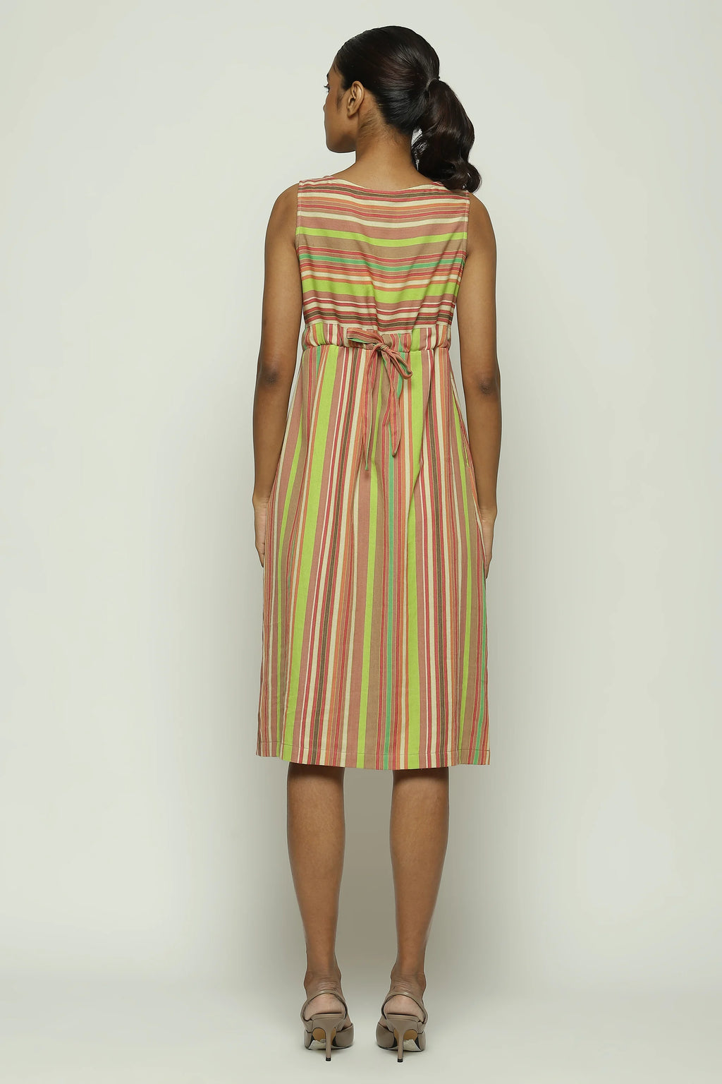Green Multicolour Woven Stripes Dress