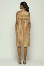 Green Multicolour Woven Stripes Dress