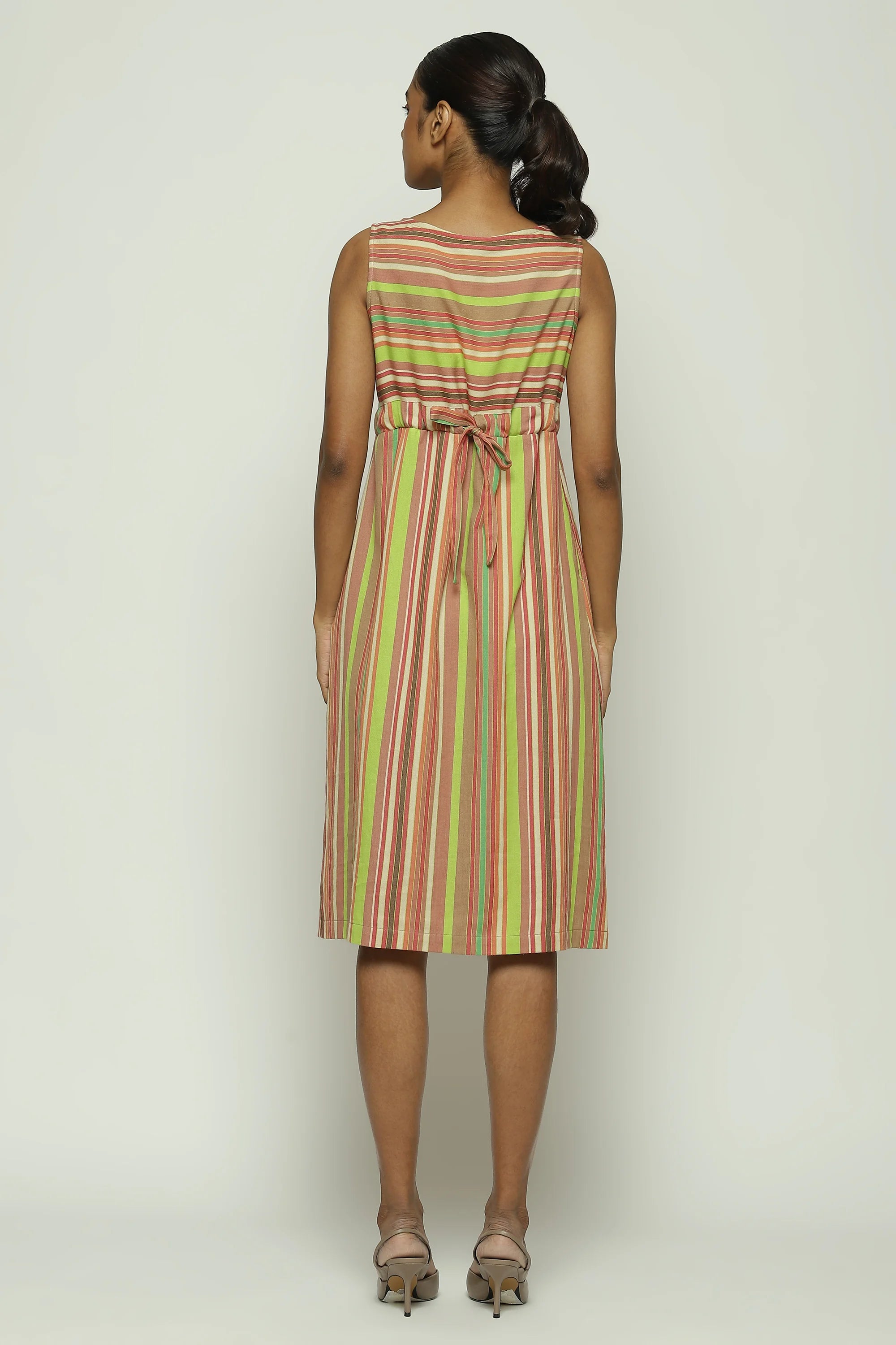 Green Multicolour Woven Stripes Dress
