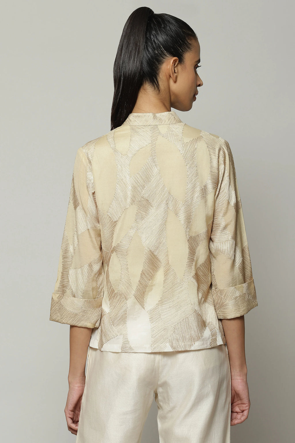 Ombre Crewel Embroidered Voile Shirt Parchment