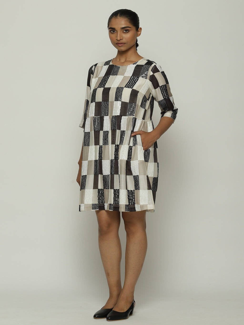 Print & Sequins Blocks (B/W) Dress