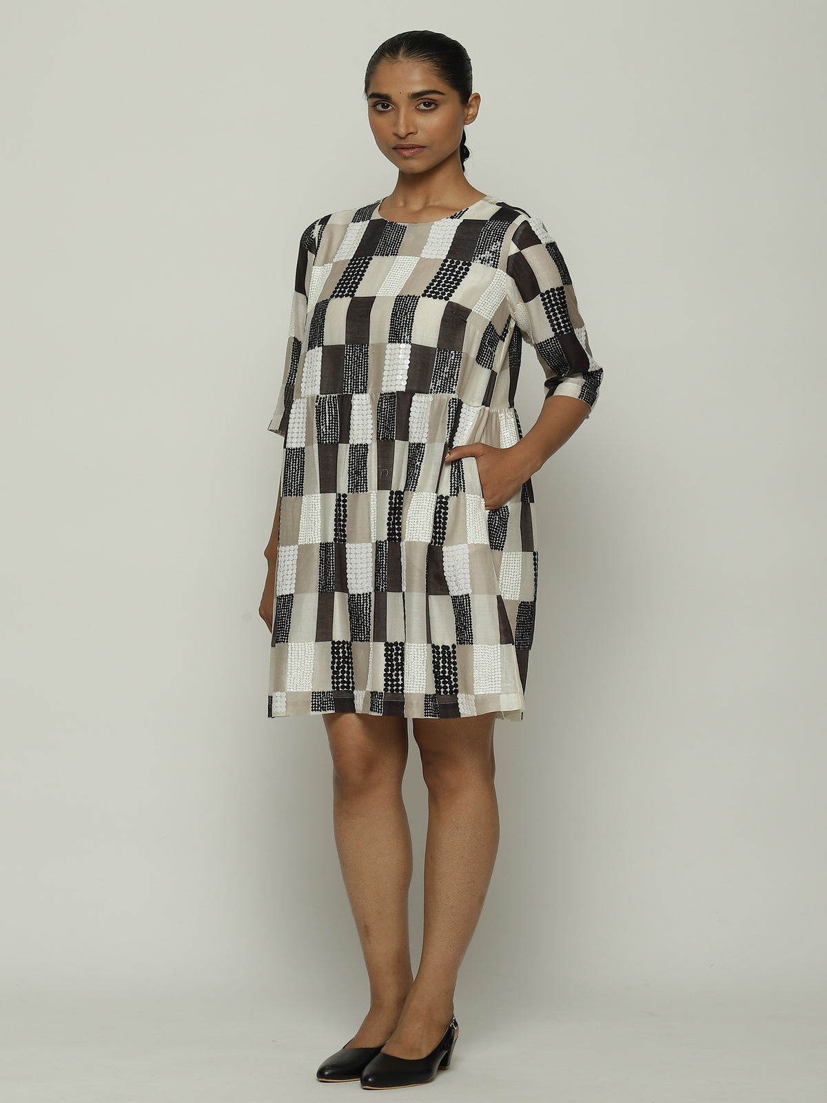 Print & Sequins Blocks (B/W) Dress