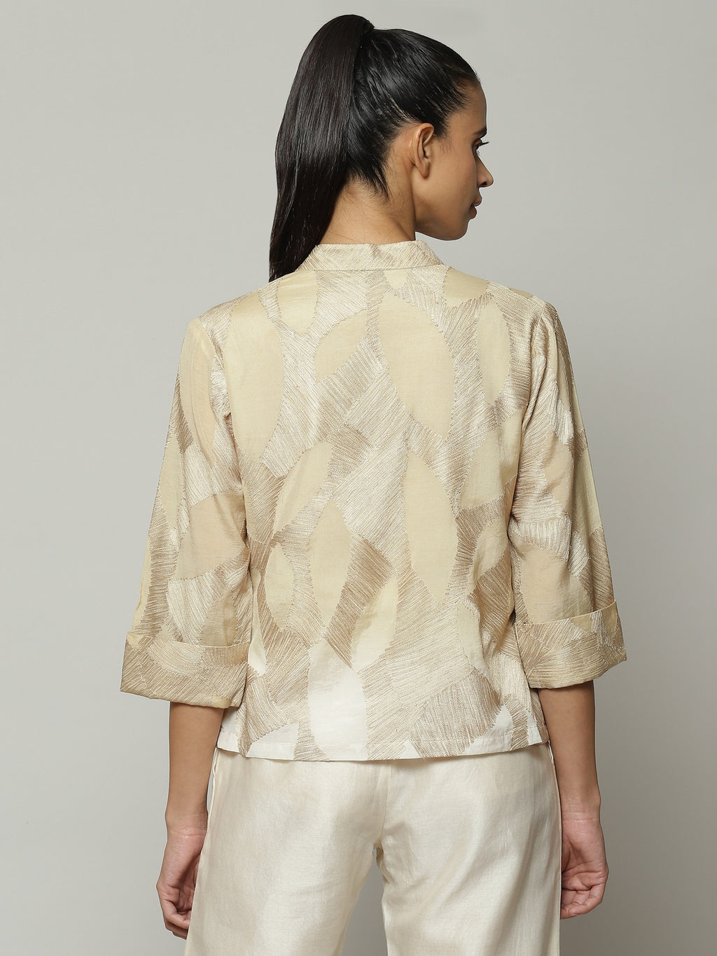 Ombre Crewel Embroidered Voile Shirt Parchment
